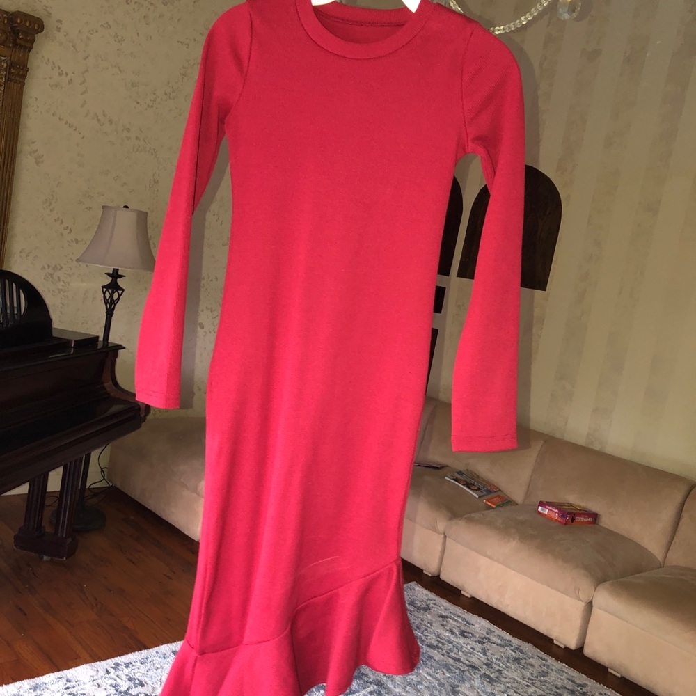 Red tight asymmetrical dress